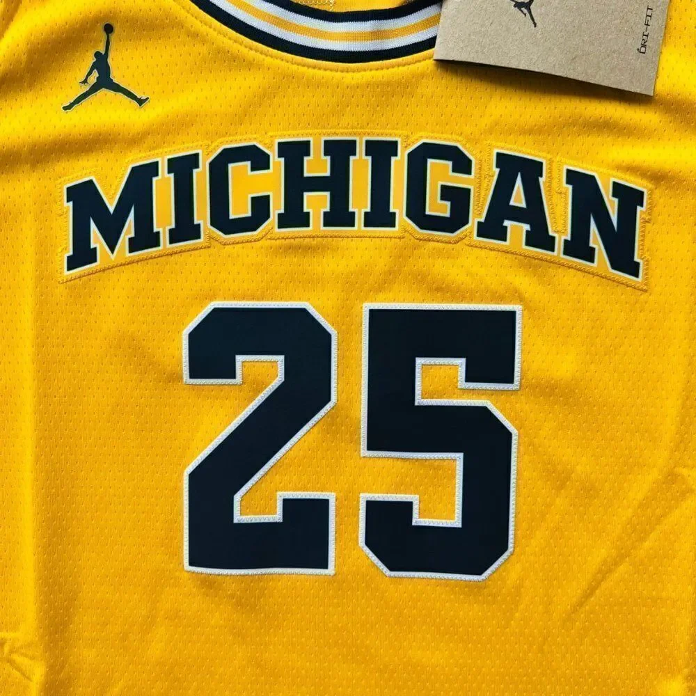Jordan Michigan Wolverines #25 Basketball Jersey Yellow/Navy CN2889-728 Men's XL